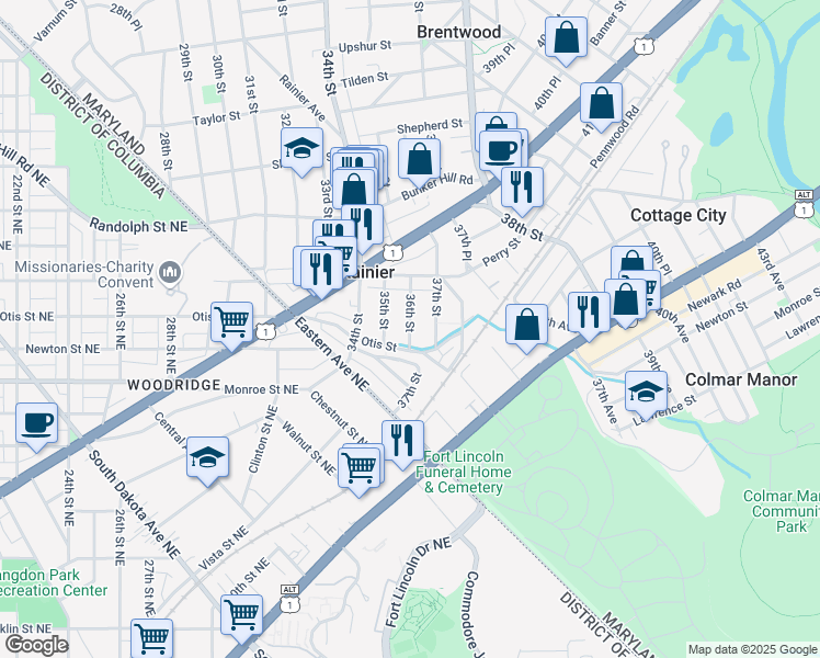 map of restaurants, bars, coffee shops, grocery stores, and more near 101 Independence Avenue Southeast in Washington