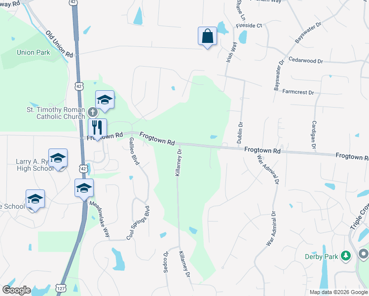map of restaurants, bars, coffee shops, grocery stores, and more near 1633 Frogtown Road in Union