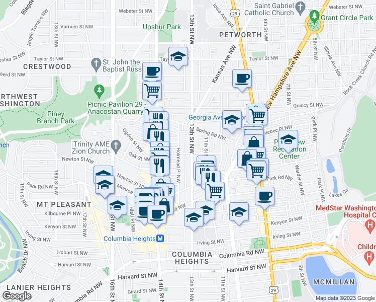 map of restaurants, bars, coffee shops, grocery stores, and more near 101 Independence Avenue Southeast in Washington