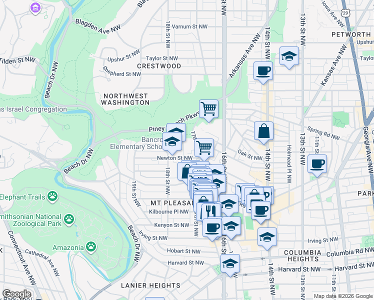 map of restaurants, bars, coffee shops, grocery stores, and more near 101 Independence Avenue Southeast in Washington