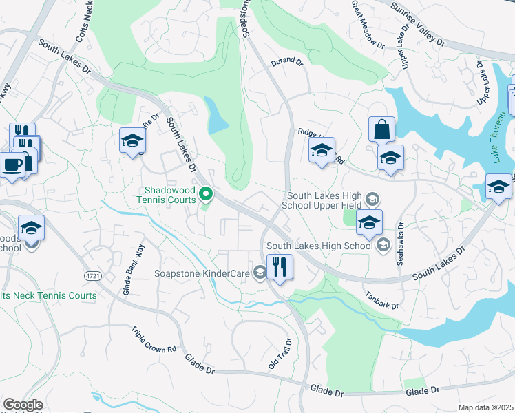 map of restaurants, bars, coffee shops, grocery stores, and more near 11616 Ivystone Court in Reston
