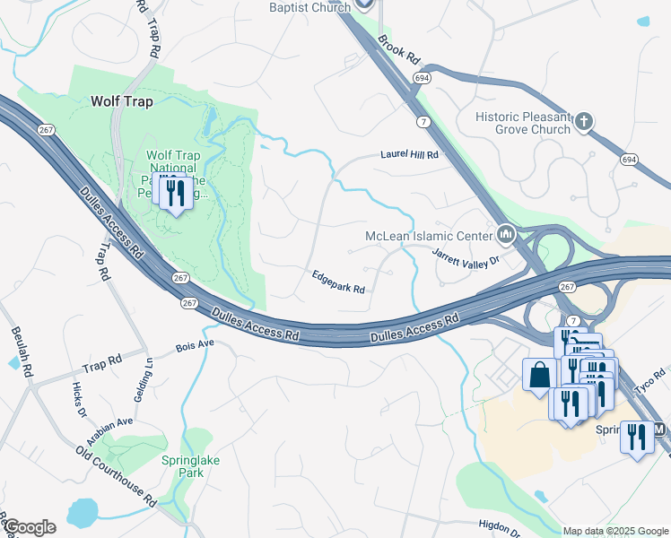 map of restaurants, bars, coffee shops, grocery stores, and more near 9012 Edgepark Road in Vienna