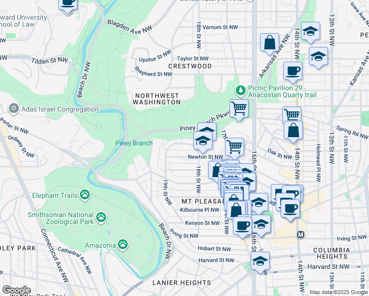 map of restaurants, bars, coffee shops, grocery stores, and more near 101 Independence Avenue Southeast in Washington