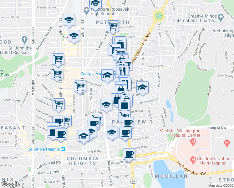 map of restaurants, bars, coffee shops, grocery stores, and more near 101 Independence Avenue Southeast in Washington