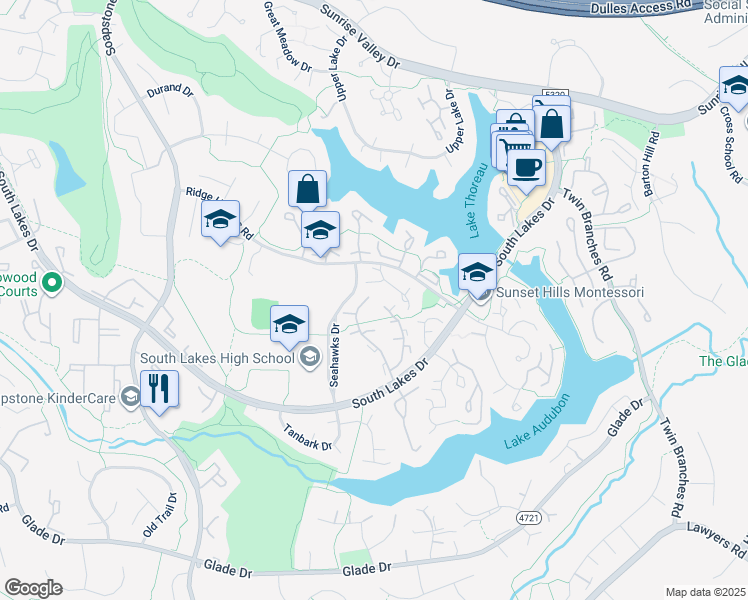 map of restaurants, bars, coffee shops, grocery stores, and more near 2059 Whisperwood Glen Lane in Reston