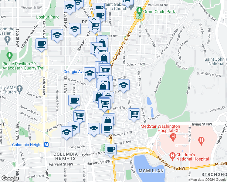 map of restaurants, bars, coffee shops, grocery stores, and more near 101 Independence Avenue Southeast in Washington