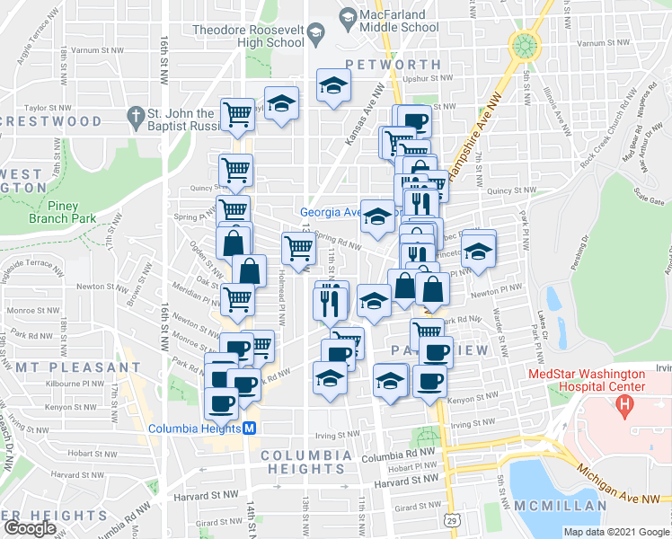 map of restaurants, bars, coffee shops, grocery stores, and more near 101 Independence Avenue Southeast in Washington