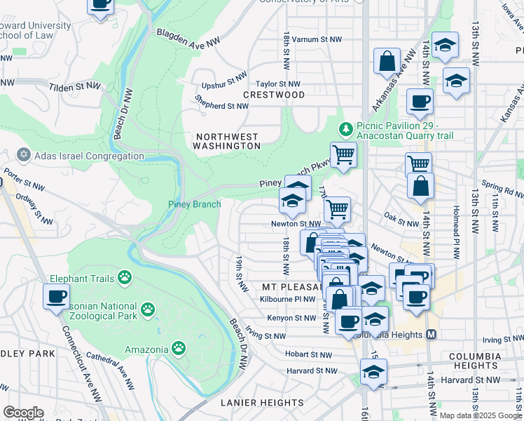 map of restaurants, bars, coffee shops, grocery stores, and more near 101 Independence Avenue Southeast in Washington