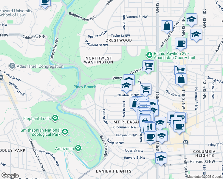 map of restaurants, bars, coffee shops, grocery stores, and more near 101 Independence Avenue Southeast in Washington