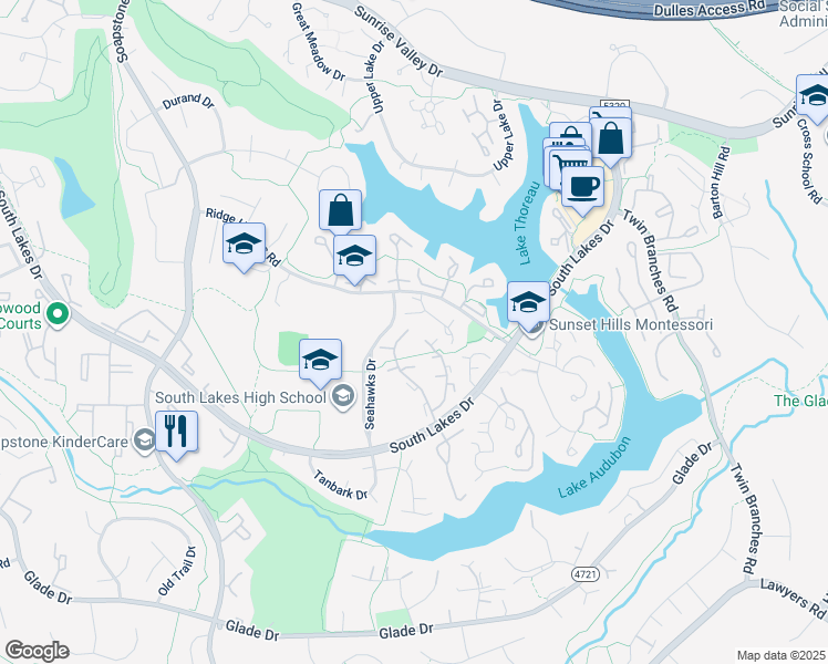 map of restaurants, bars, coffee shops, grocery stores, and more near 2059 Whisperwood Glen Lane in Reston