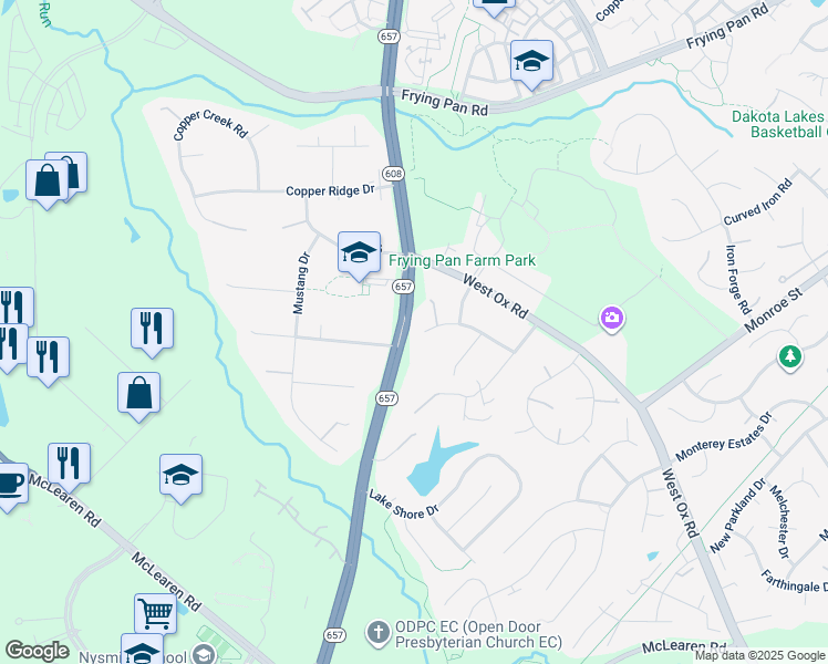 map of restaurants, bars, coffee shops, grocery stores, and more near 13426 Alfred Mill Court in Herndon
