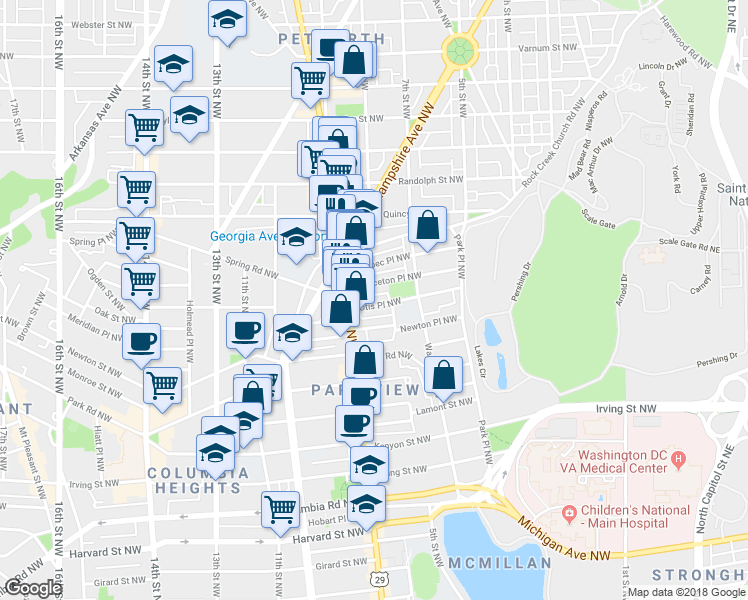 map of restaurants, bars, coffee shops, grocery stores, and more near 719 Otis Place Northwest in Washington