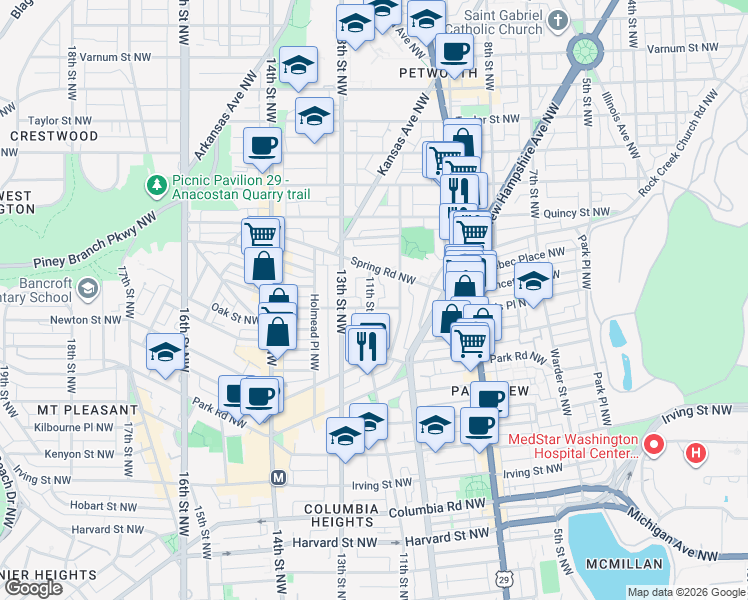 map of restaurants, bars, coffee shops, grocery stores, and more near 101 Independence Avenue Southeast in Washington