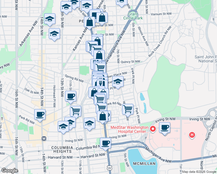 map of restaurants, bars, coffee shops, grocery stores, and more near 101 Independence Avenue Southeast in Washington