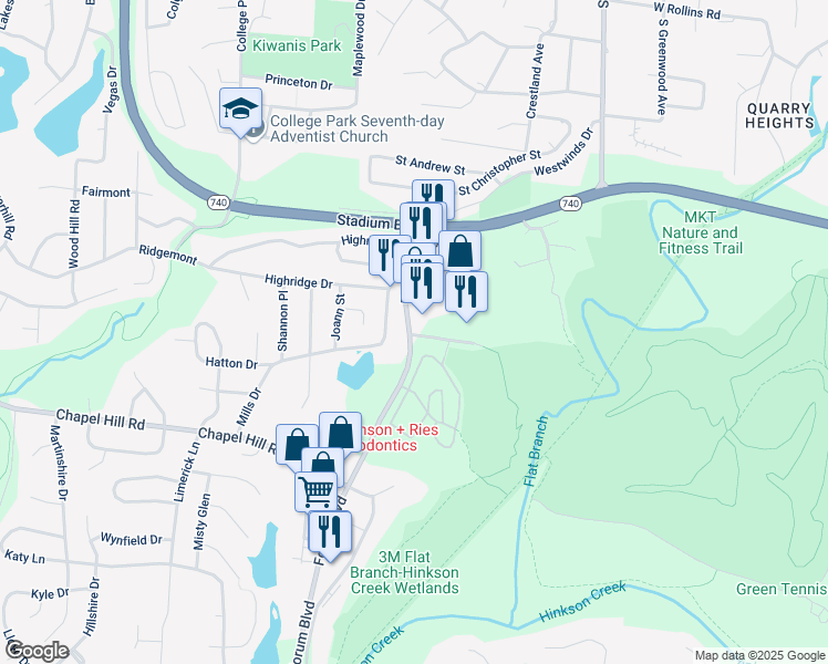 map of restaurants, bars, coffee shops, grocery stores, and more near 1209 Forum Katy Parkway in Columbia