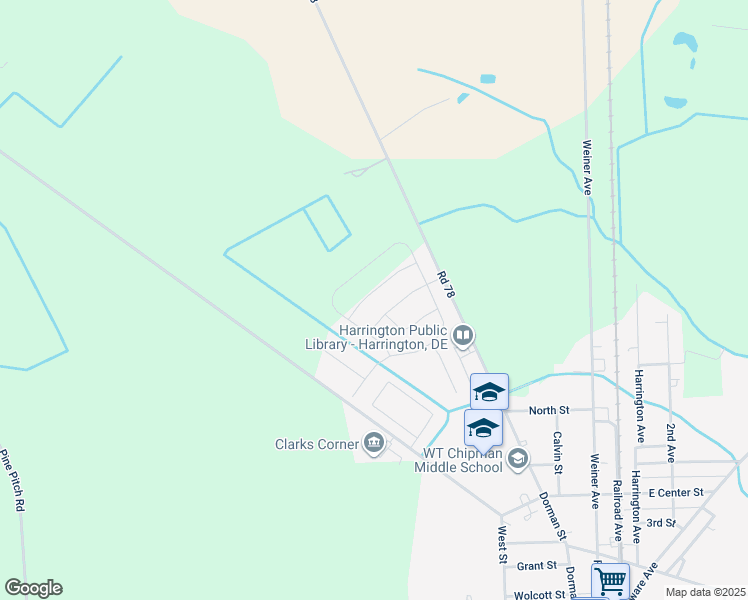 map of restaurants, bars, coffee shops, grocery stores, and more near 606 Elkins Street in Harrington