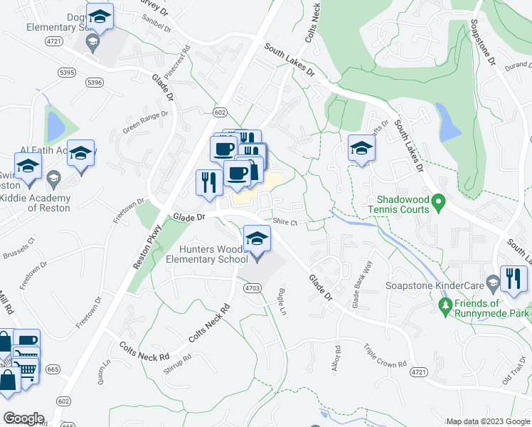 map of restaurants, bars, coffee shops, grocery stores, and more near 11825 Breton Court in Reston