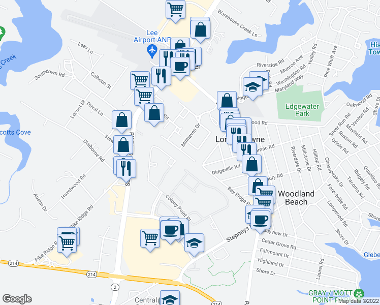 map of restaurants, bars, coffee shops, grocery stores, and more near 272 Braxton Way in Edgewater