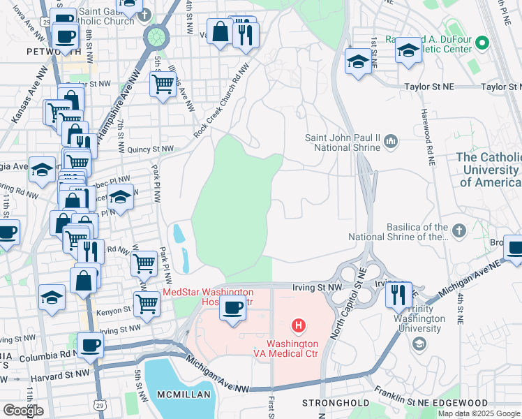 map of restaurants, bars, coffee shops, grocery stores, and more near 3700 North Capitol St NW in Washington