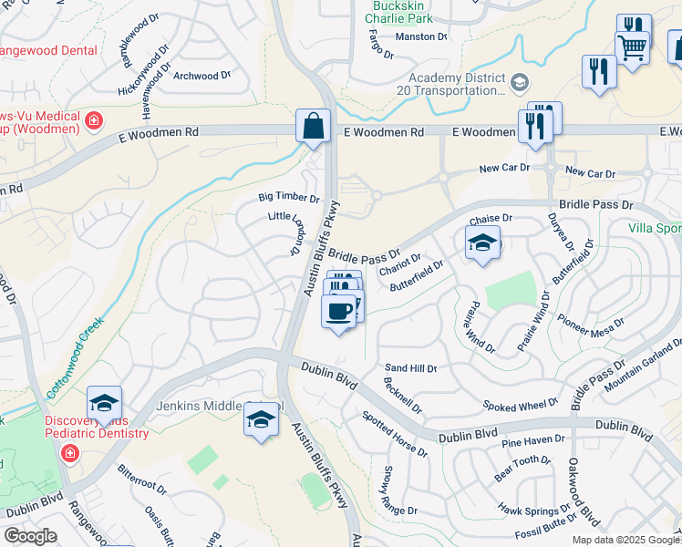 map of restaurants, bars, coffee shops, grocery stores, and more near 7139 Sand Crest View in Colorado Springs