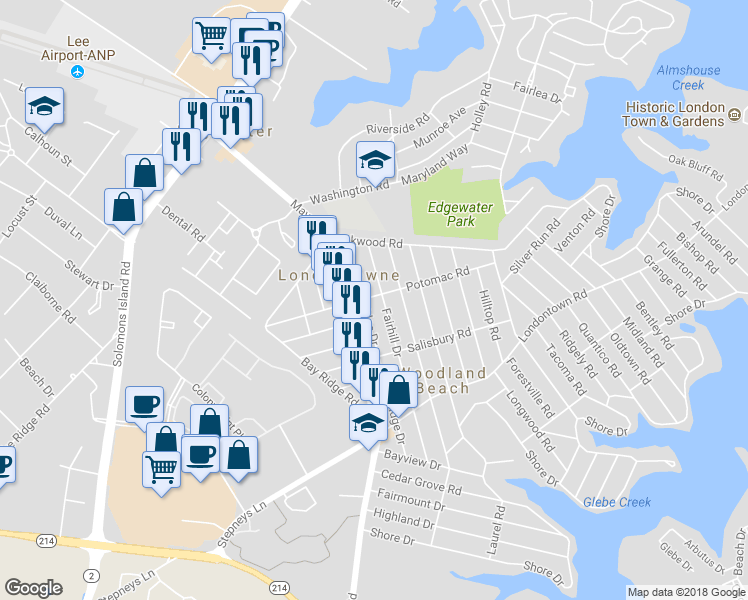 map of restaurants, bars, coffee shops, grocery stores, and more near 1823 Potomac Rd in Mayo