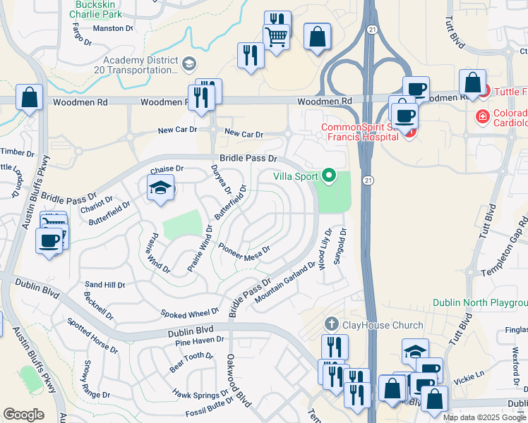 map of restaurants, bars, coffee shops, grocery stores, and more near 7027 Cabriolet Drive in Colorado Springs