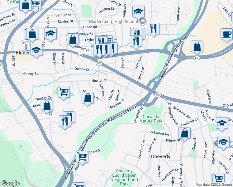 map of restaurants, bars, coffee shops, grocery stores, and more near 101 Independence Avenue Southeast in Washington