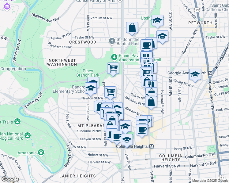map of restaurants, bars, coffee shops, grocery stores, and more near 101 Independence Avenue Southeast in Washington