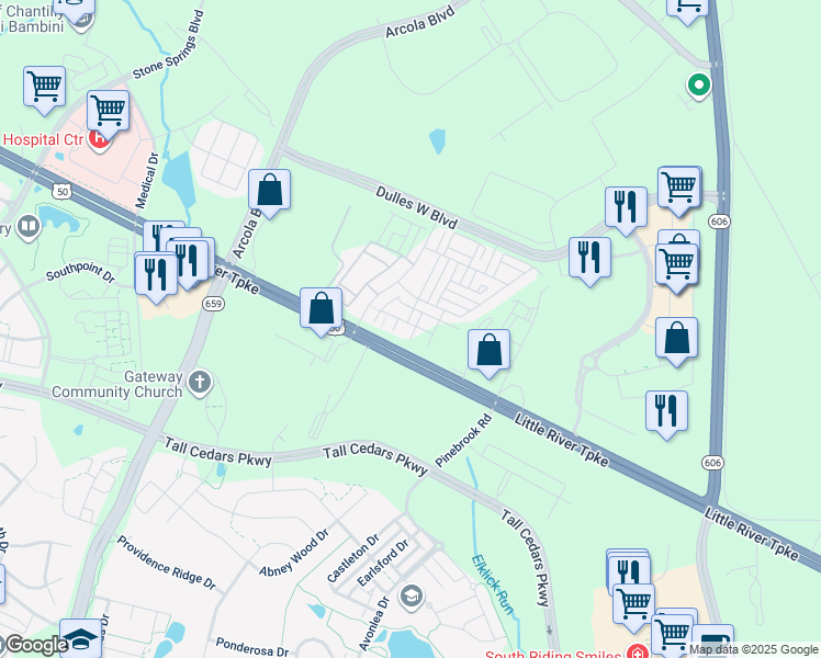 map of restaurants, bars, coffee shops, grocery stores, and more near 24697 Pantzlaff Farm Terrace in Dulles