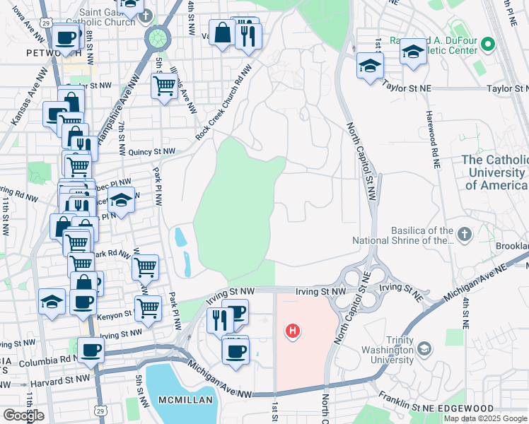 map of restaurants, bars, coffee shops, grocery stores, and more near 3700 North Capitol Street Northwest in Washington
