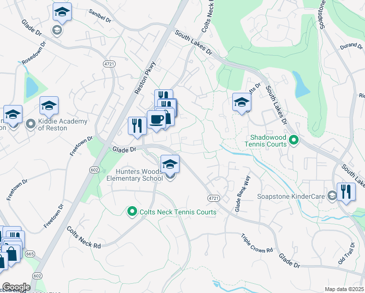 map of restaurants, bars, coffee shops, grocery stores, and more near 11821 Breton Court in Reston