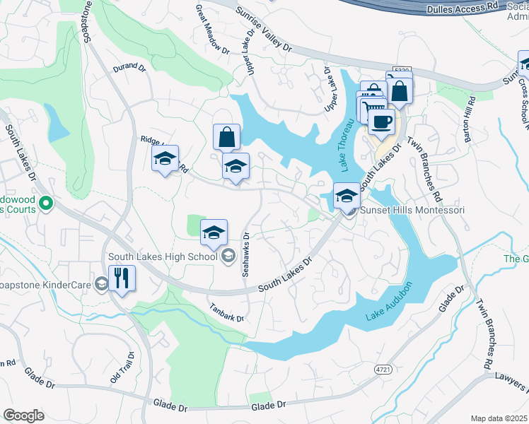 map of restaurants, bars, coffee shops, grocery stores, and more near 2064 Whisperwood Glen Lane in Reston