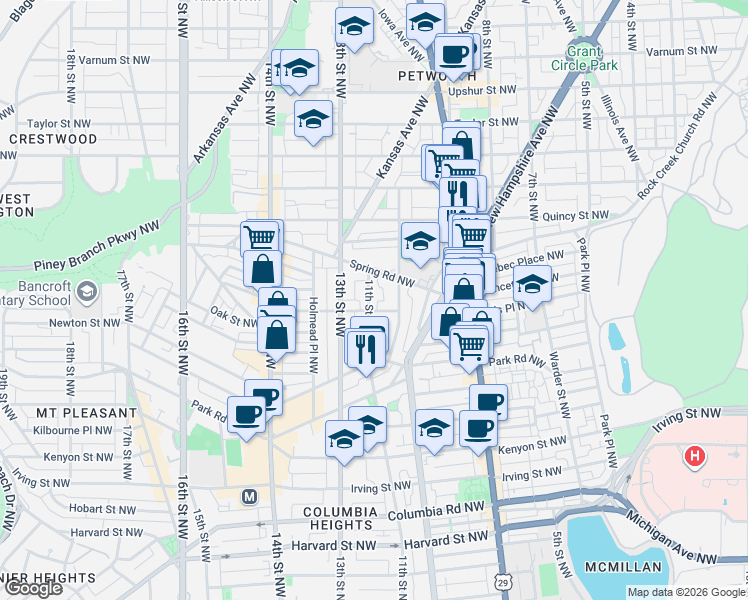 map of restaurants, bars, coffee shops, grocery stores, and more near 101 Independence Avenue Southeast in Washington