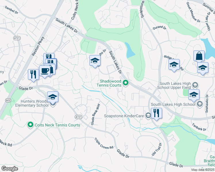 map of restaurants, bars, coffee shops, grocery stores, and more near 2256 Wheelwright Court in Reston