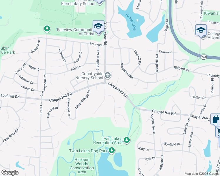 map of restaurants, bars, coffee shops, grocery stores, and more near 2874-2898 Chapel Hill Road in Columbia