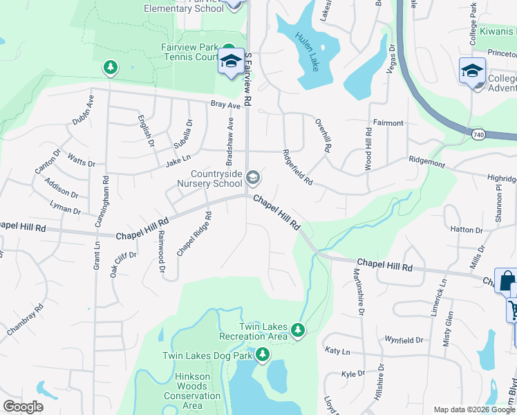 map of restaurants, bars, coffee shops, grocery stores, and more near 2874-2898 Chapel Hill Road in Columbia