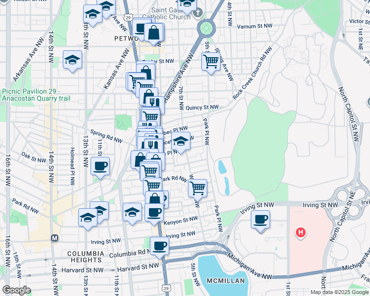 map of restaurants, bars, coffee shops, grocery stores, and more near 101 Independence Avenue Southeast in Washington