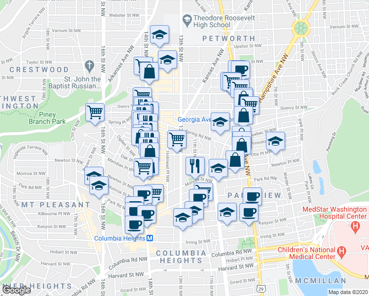 map of restaurants, bars, coffee shops, grocery stores, and more near 101 Independence Avenue Southeast in Washington