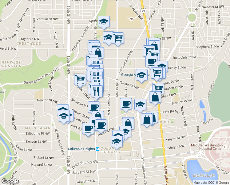 map of restaurants, bars, coffee shops, grocery stores, and more near 101 Independence Avenue Southeast in Washington