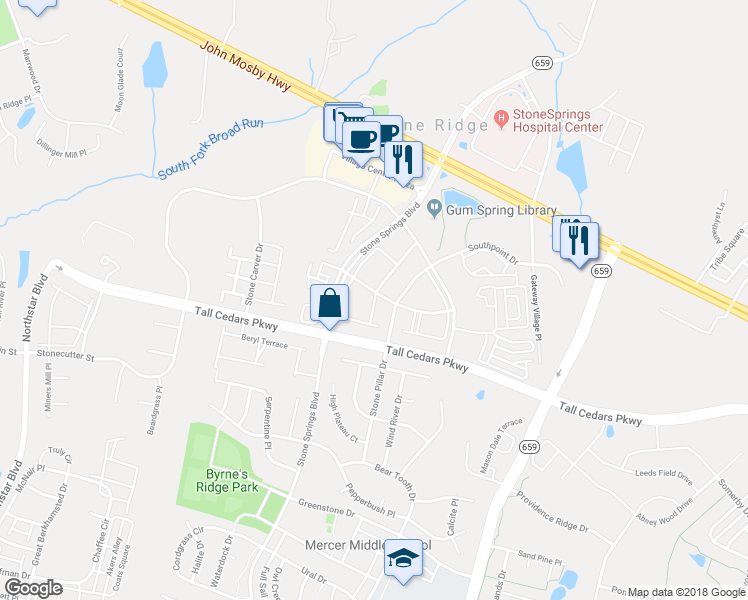 map of restaurants, bars, coffee shops, grocery stores, and more near 24675 Nettle Mill Square in Aldie