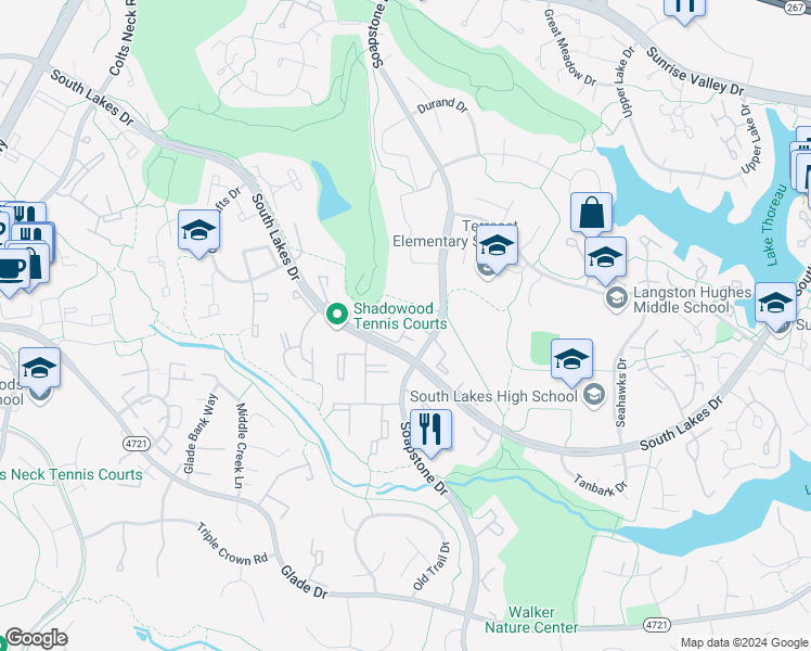 map of restaurants, bars, coffee shops, grocery stores, and more near 11604 Ivystone Court in Reston
