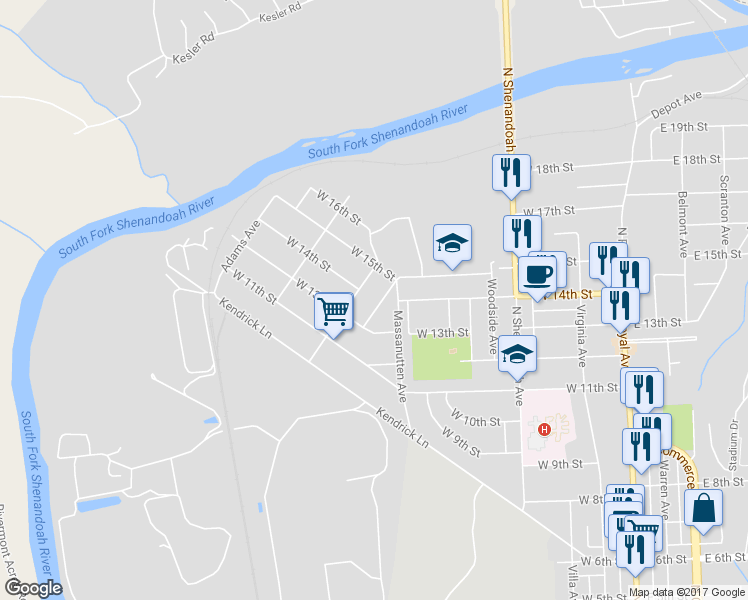 map of restaurants, bars, coffee shops, grocery stores, and more near 1324 Madison Avenue in Front Royal
