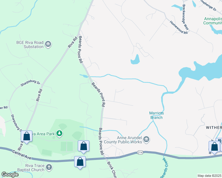 map of restaurants, bars, coffee shops, grocery stores, and more near 1704 Beards Creek Court in Davidsonville