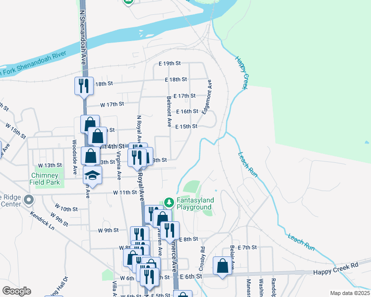 map of restaurants, bars, coffee shops, grocery stores, and more near 1325 GEORGE BANKS Boulevard in Front Royal
