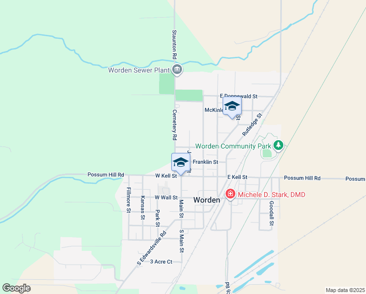 map of restaurants, bars, coffee shops, grocery stores, and more near 245 West Ahrens Street in Worden