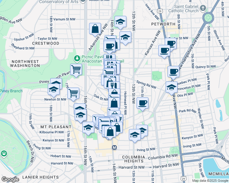 map of restaurants, bars, coffee shops, grocery stores, and more near in Washington