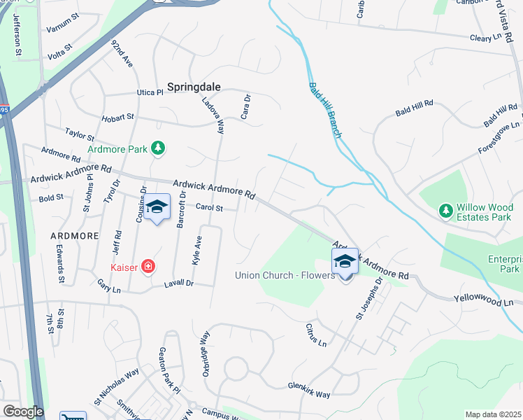 map of restaurants, bars, coffee shops, grocery stores, and more near 9621 Ardwick Ardmore Road in Springdale