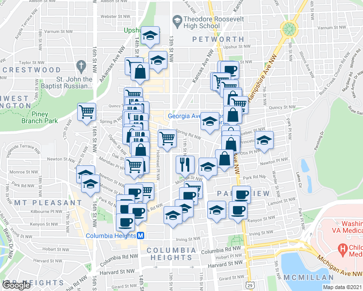 map of restaurants, bars, coffee shops, grocery stores, and more near 101 Independence Avenue Southeast in Washington