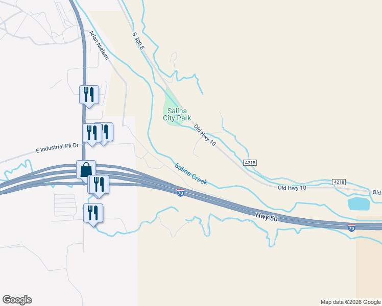 map of restaurants, bars, coffee shops, grocery stores, and more near 1666 South River Rock Way in Salina