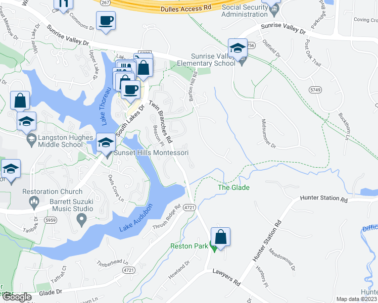 map of restaurants, bars, coffee shops, grocery stores, and more near 11956 Sentinel Point Court in Reston